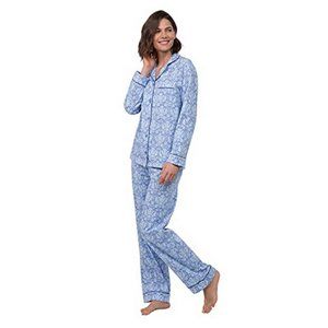 NWT PajamaGram Light Blue Damask Button Front Pajamas XS